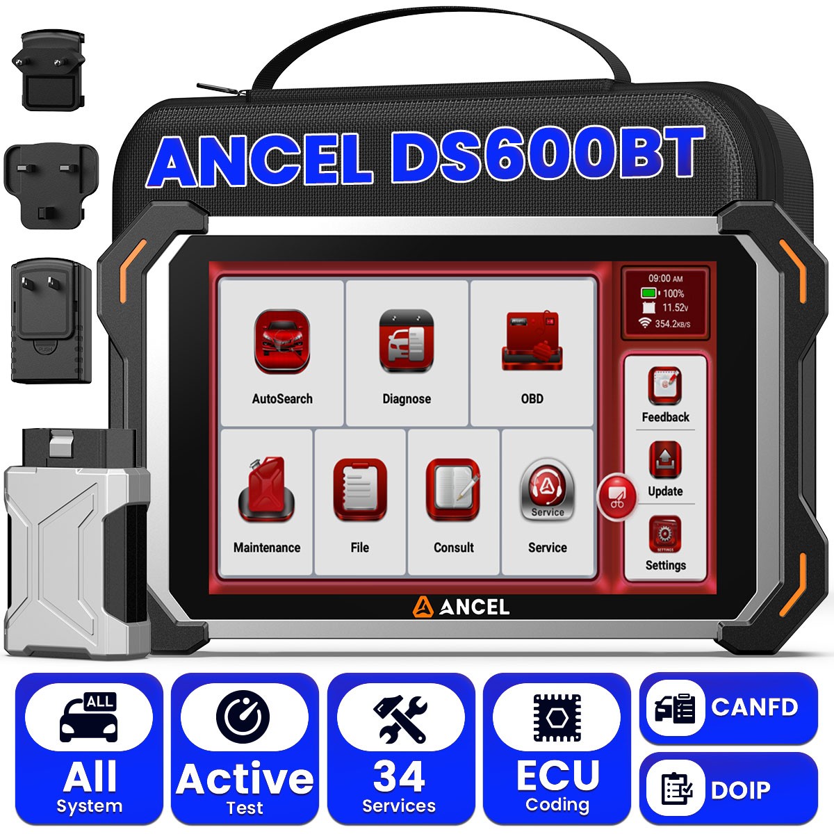 ANCEL DS600 BT Car Diagnostic Bidirectional OBD2 Scanner ECU TPMS Coding