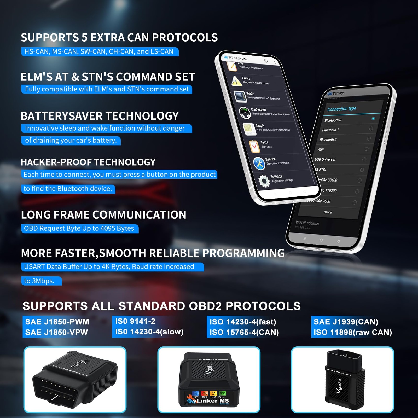 VGATE vLinker MS Bluetooth (MFI) vlinker – iOS,Android & Windows, Black