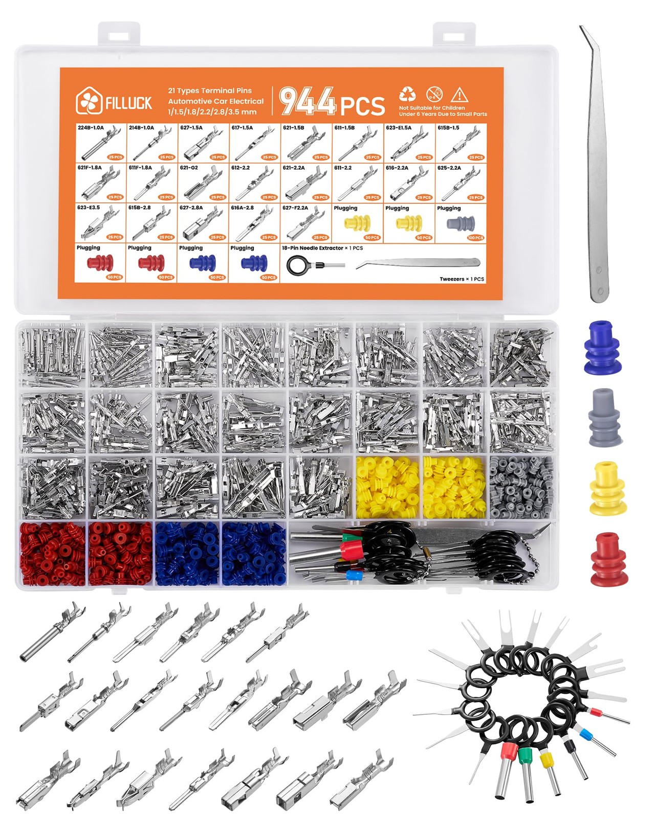 Filluck 944Pcs Pin Connector Kit,Car Electrical terminal pins, multicolor