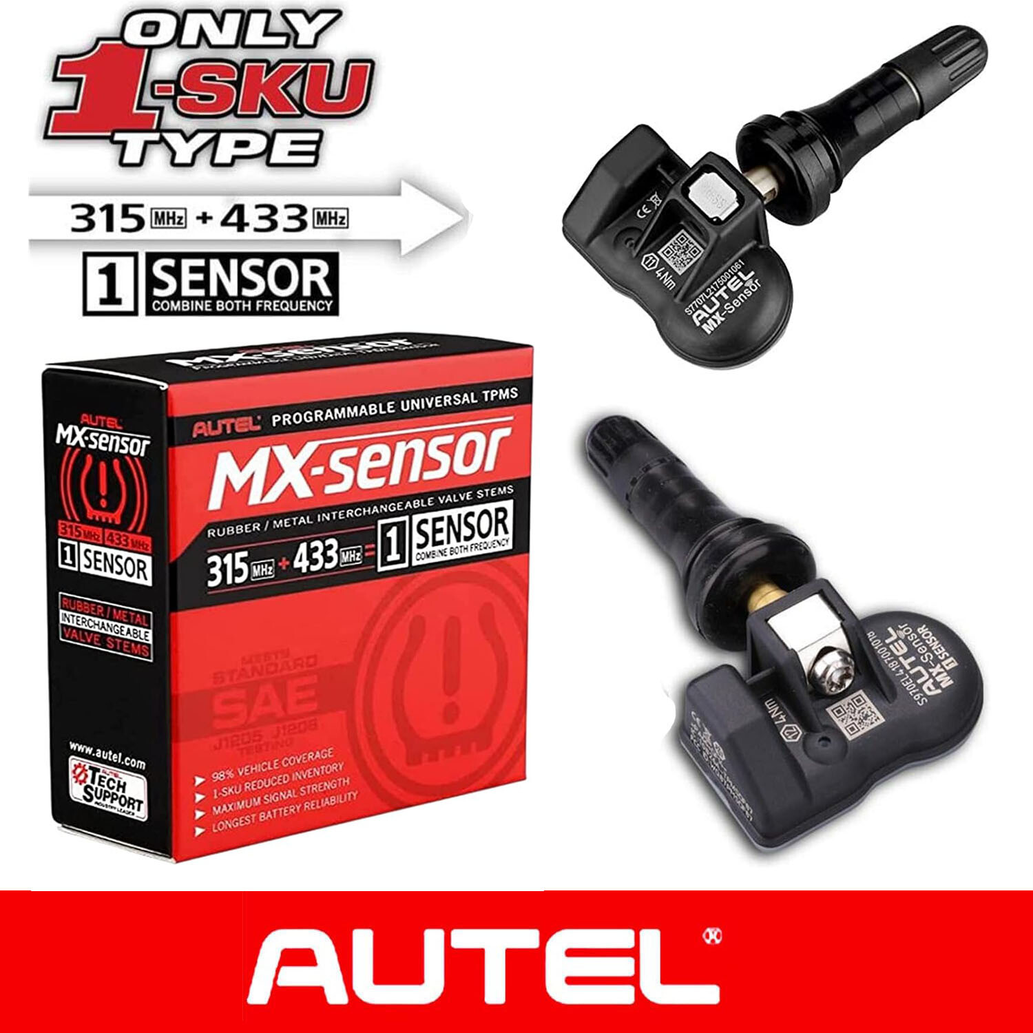 Autel TPMS MX-Sensor 315MHz 433MHz Universal Tire Programmable Pressure Sensors
