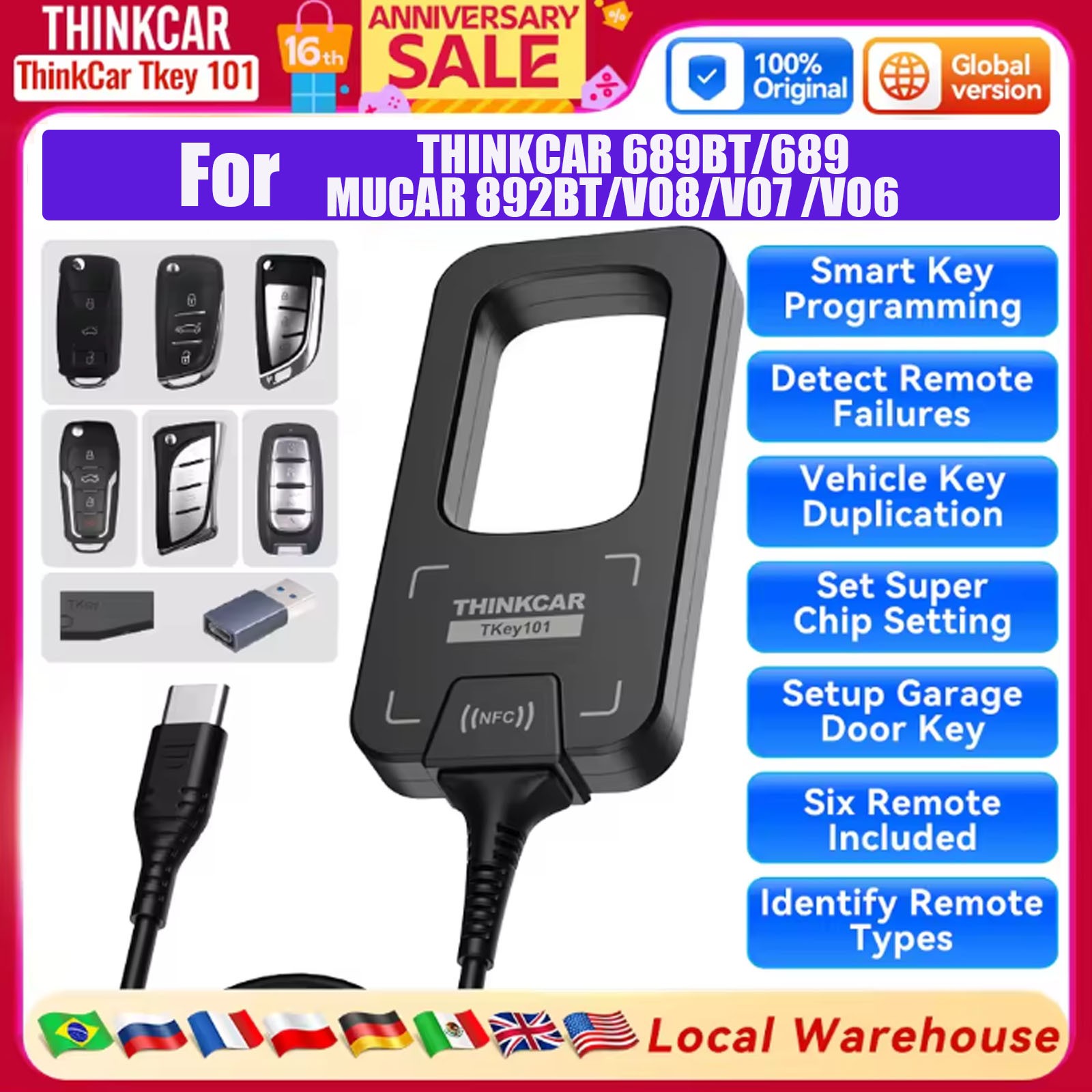 THINKCAR TKEY101 KEY Programmer W/ 6 Unit Remote Keys For ThinkScan 689bt/892bt