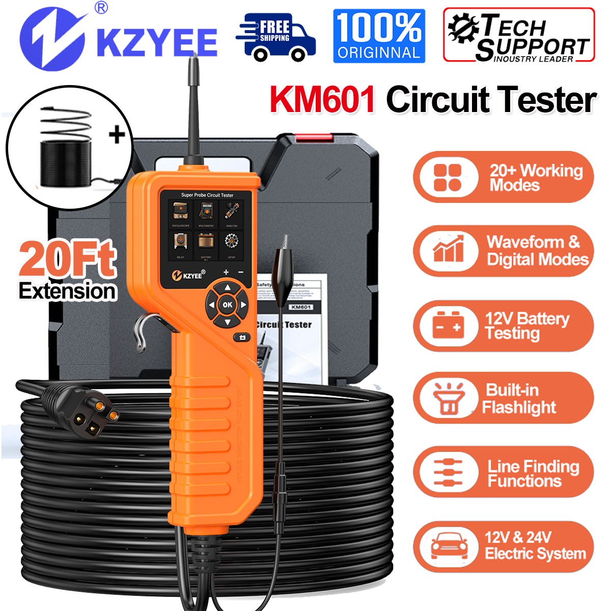 KZYEE KM601 12V 24V Automotive Electric System PowerScan Circuit Probe Tester