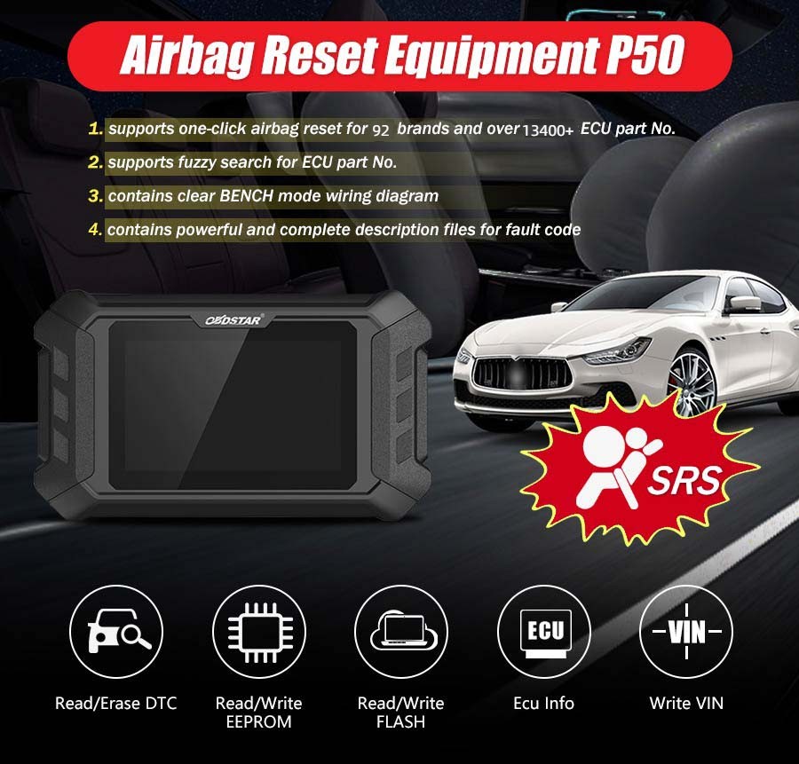 OBDSTAR P50 SRS Reset Tool Cover 108 Brand 16400+ E-CU Part With CAN FD Adapter