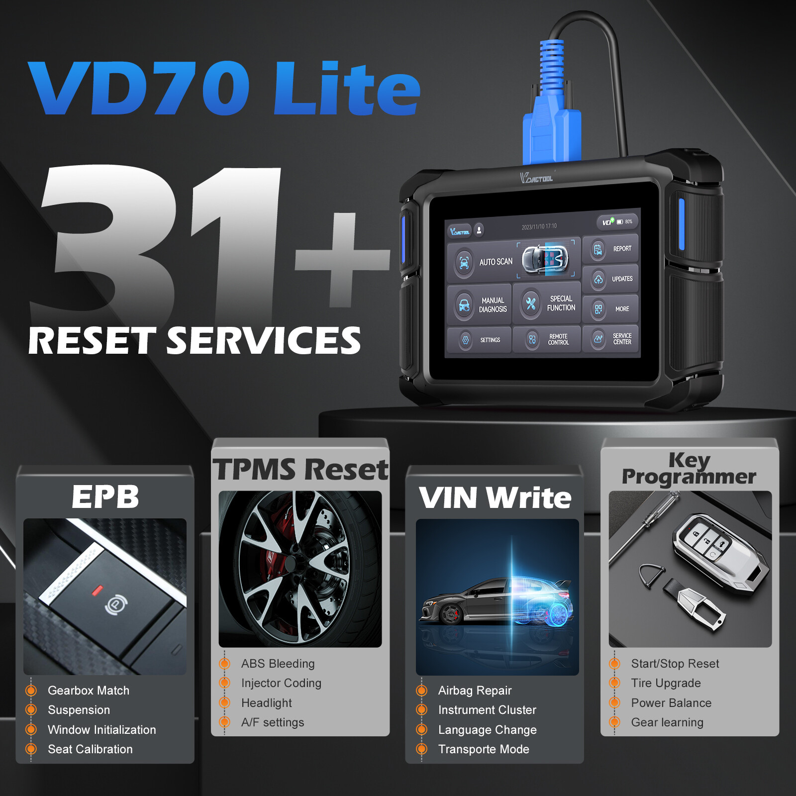USED VD70 Lite Bidirectional OBD2 Scanner Auto Diagnostic Scan Tool Full System