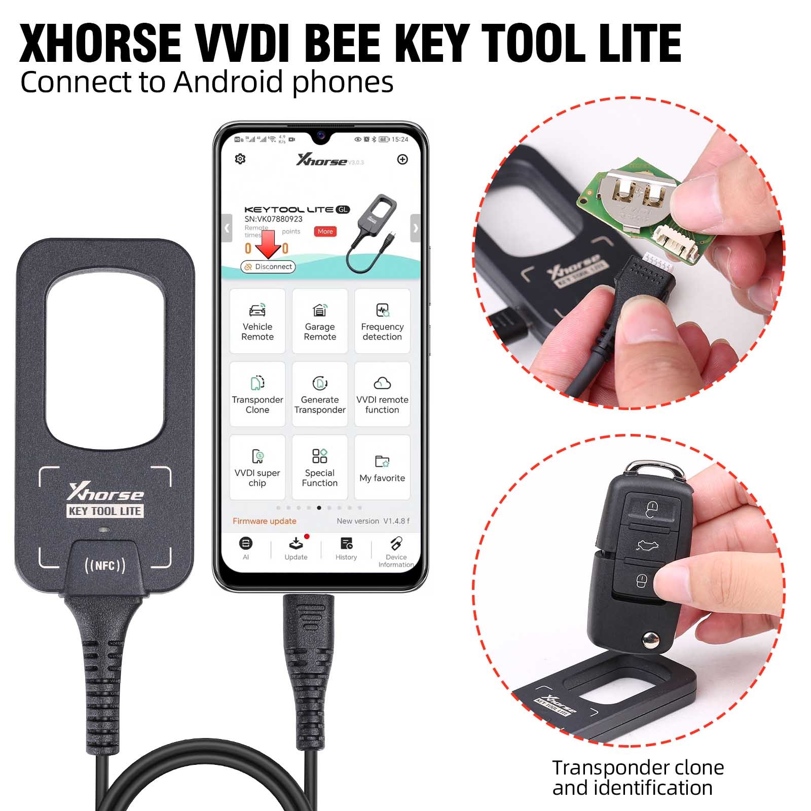 Xhorse VVDI BEE Key Tool Lite Remote Frequency Transponder +6PCS B5 XKB501EN Key