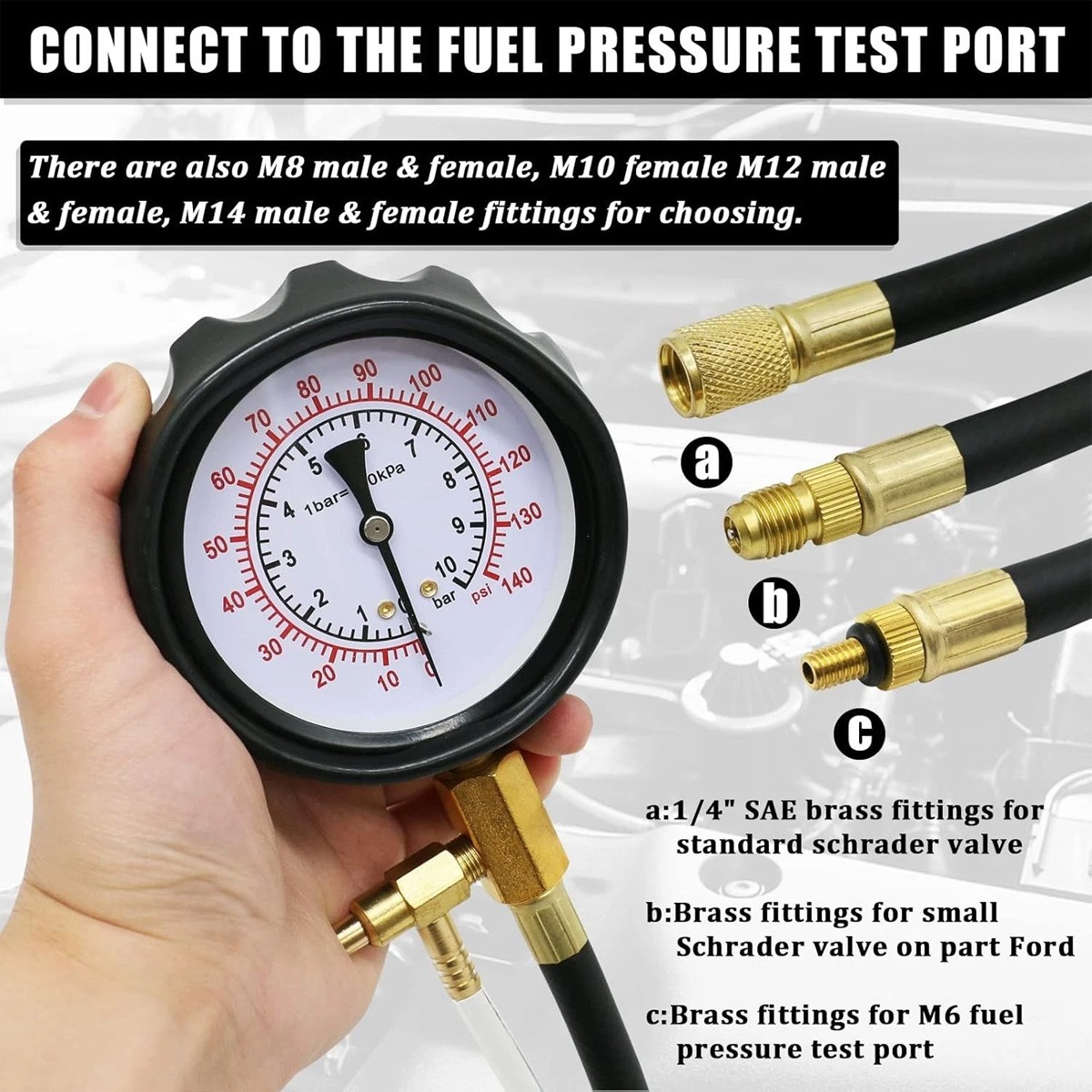 0-140PSI Fuel Injection Pump Pressure Tester Injector Pump Pressure Gauge Kit