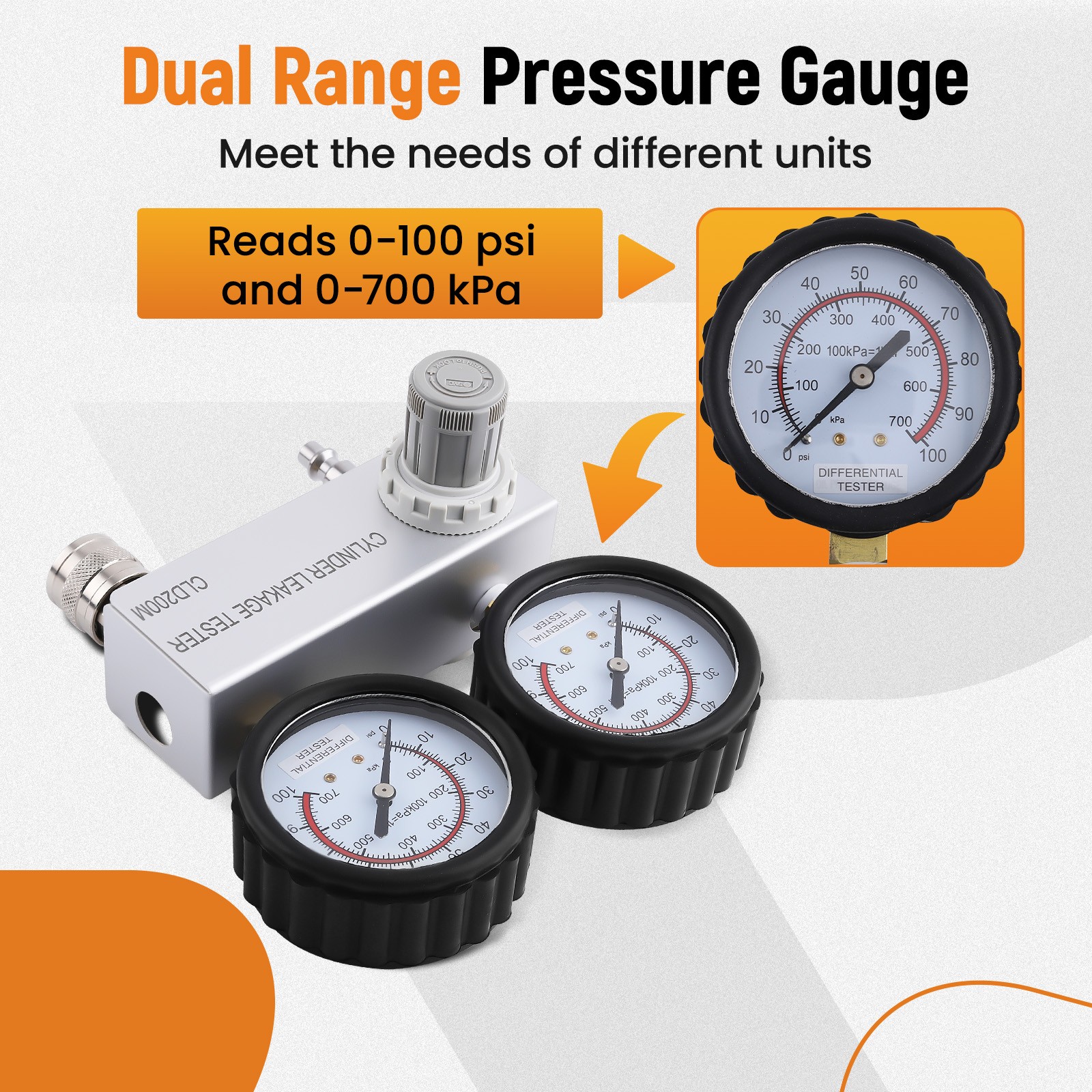 Black Dual Gauges + Thread Adapters Cylinder Leakage Tester Kit