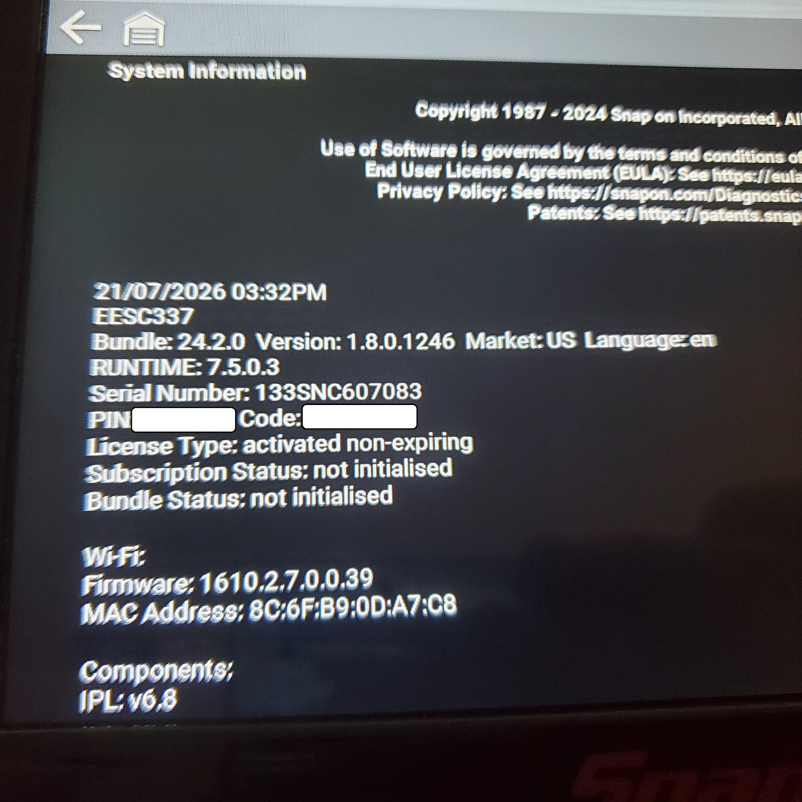 Snap-On EESC337 Solus+ Automotive Diagnostic Scanner 24.2 Car Scan Tool