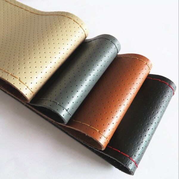 GREY DIY Genuine Cowhide Car Braid Leather Steering Wheel Cover 38 CM Universal