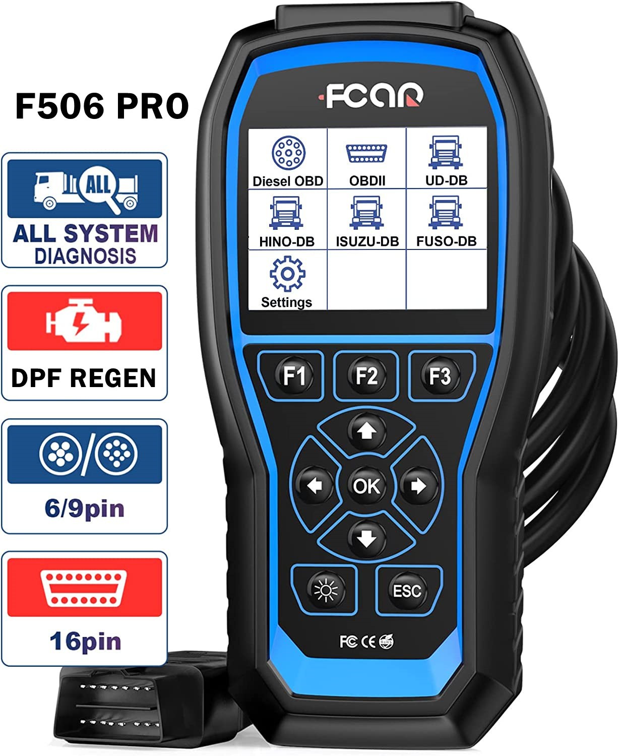 HD Truck OBD2 Diagnostic Scanner Diesel All System DPF Oil for Hino Isuzu Fuso