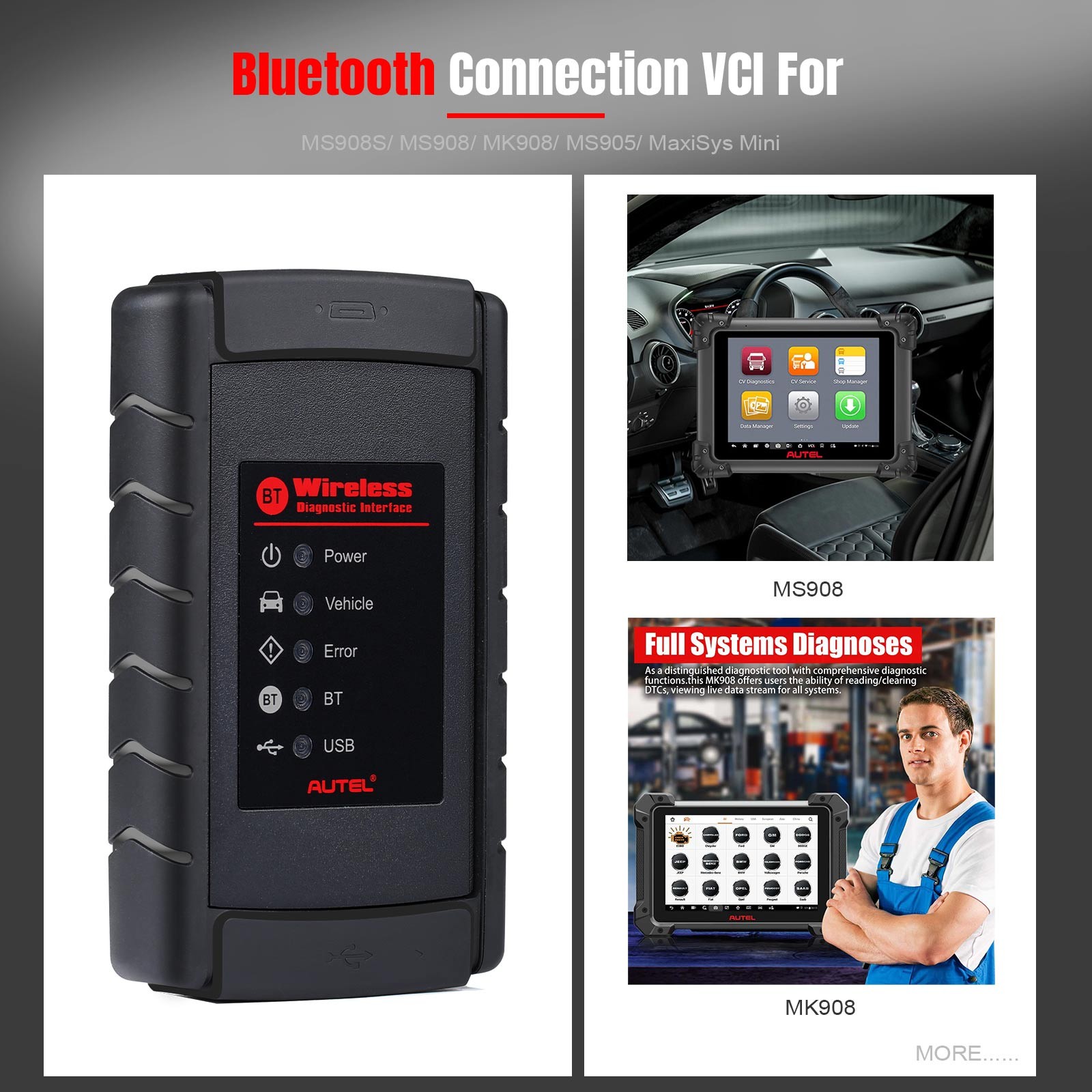 Autel VCI Bluetooth Adapter Wireless Diagnostic Interface for MS908,MS908S,MK908