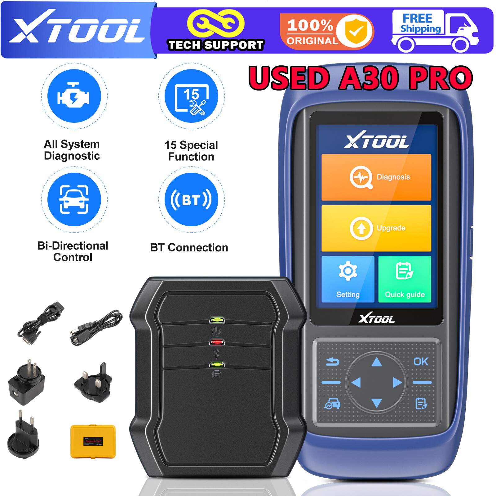 USED XTOOL A30 Pro All System OBD2 Car Diagnostic Tool Bidirectional Code Reader