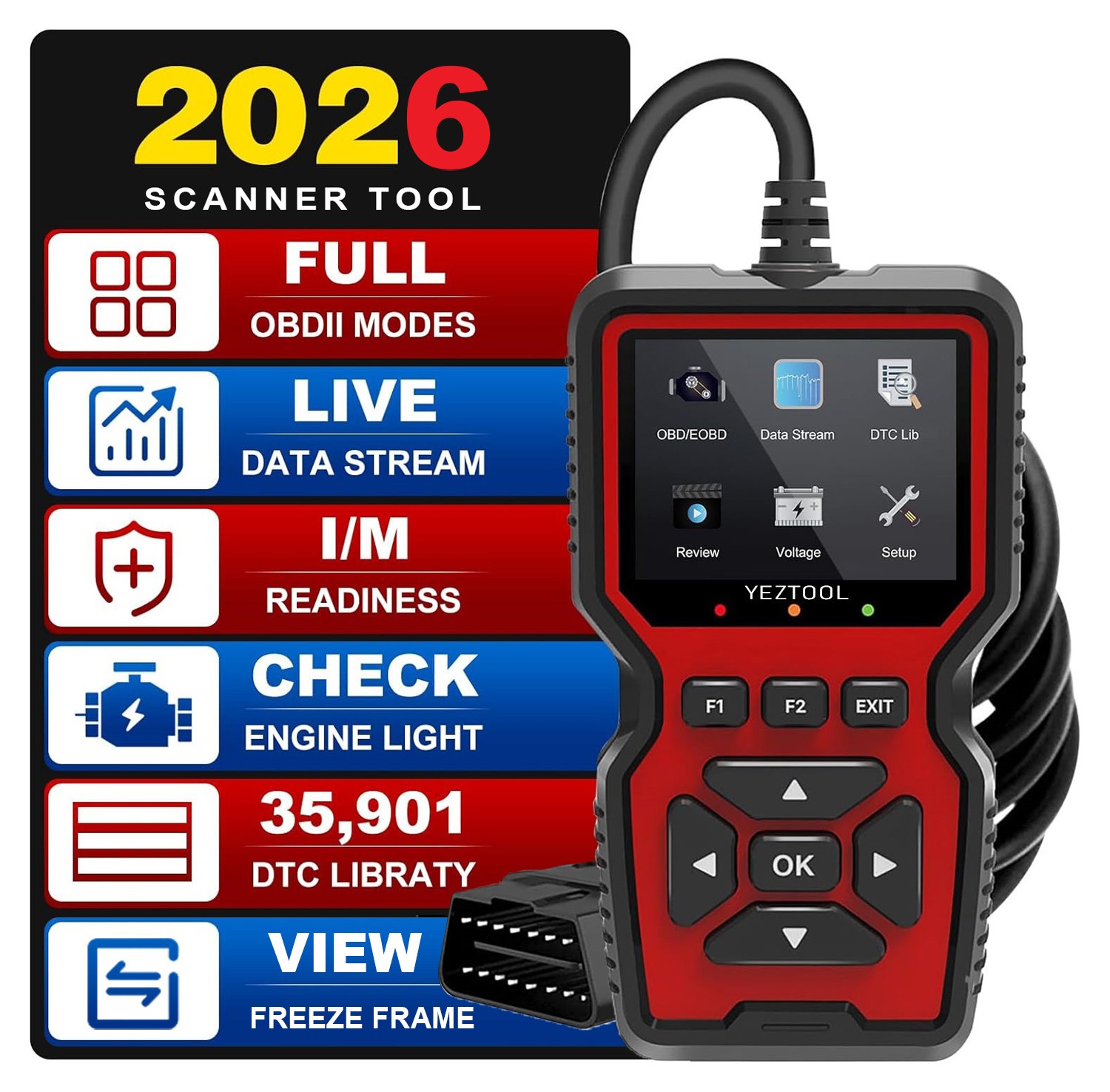 V519 OBD2 Scanner Car OBDII EOBD CAN Code Reader Diagnostic Tool for 12V Cars
