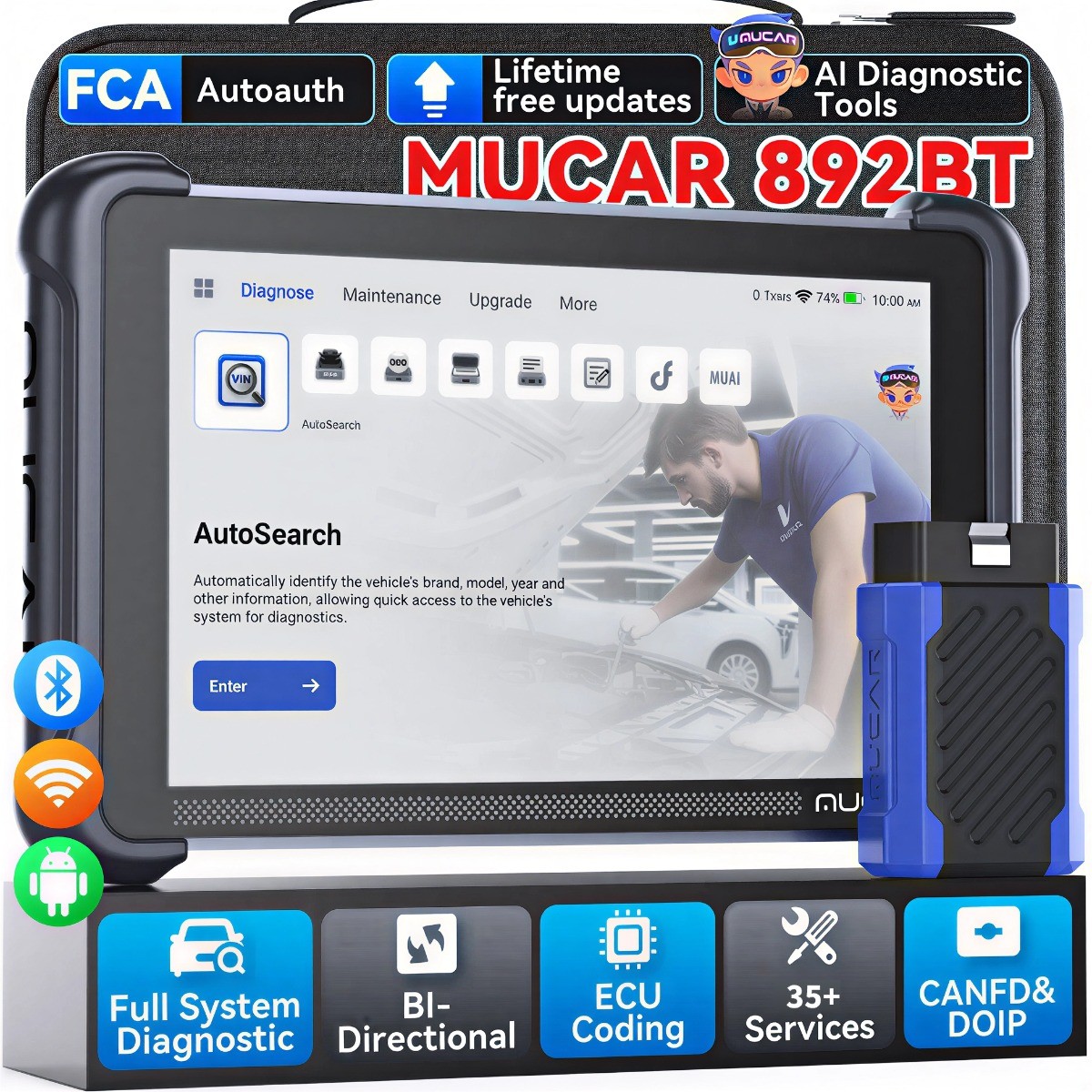 2026 MUCAR 892BT All System Car OBD2 Diagnostic Scanner AI Diagnostic TooL USA