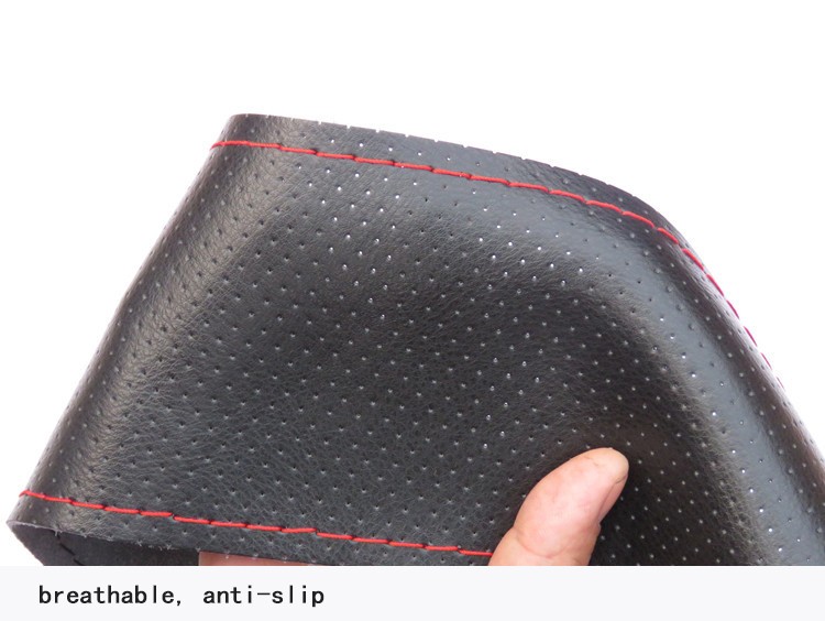 GREY DIY Genuine Cowhide Car Braid Leather Steering Wheel Cover 38 CM Universal