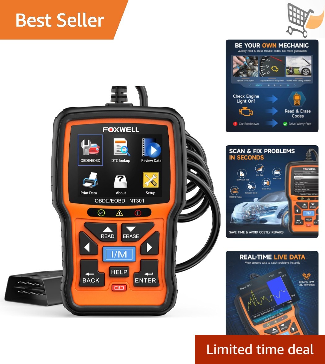OBDII Diagnostic Code Reader Live Data Tool for Check Engine Light Cars SUVs