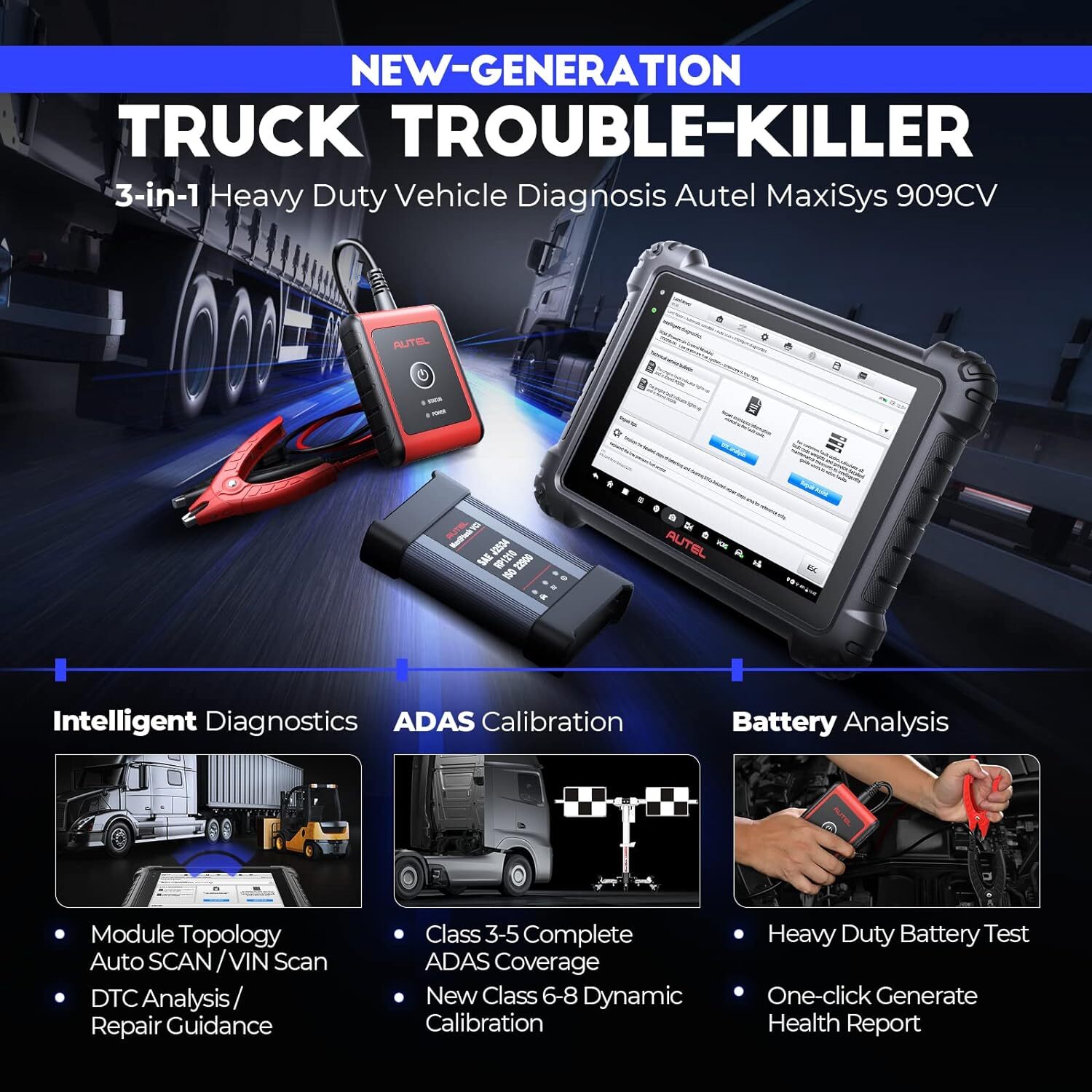 2024 Autel MaxiSYS MS909CV Upgraded MS908CV Heavy Duty Truck Diagnostic Program