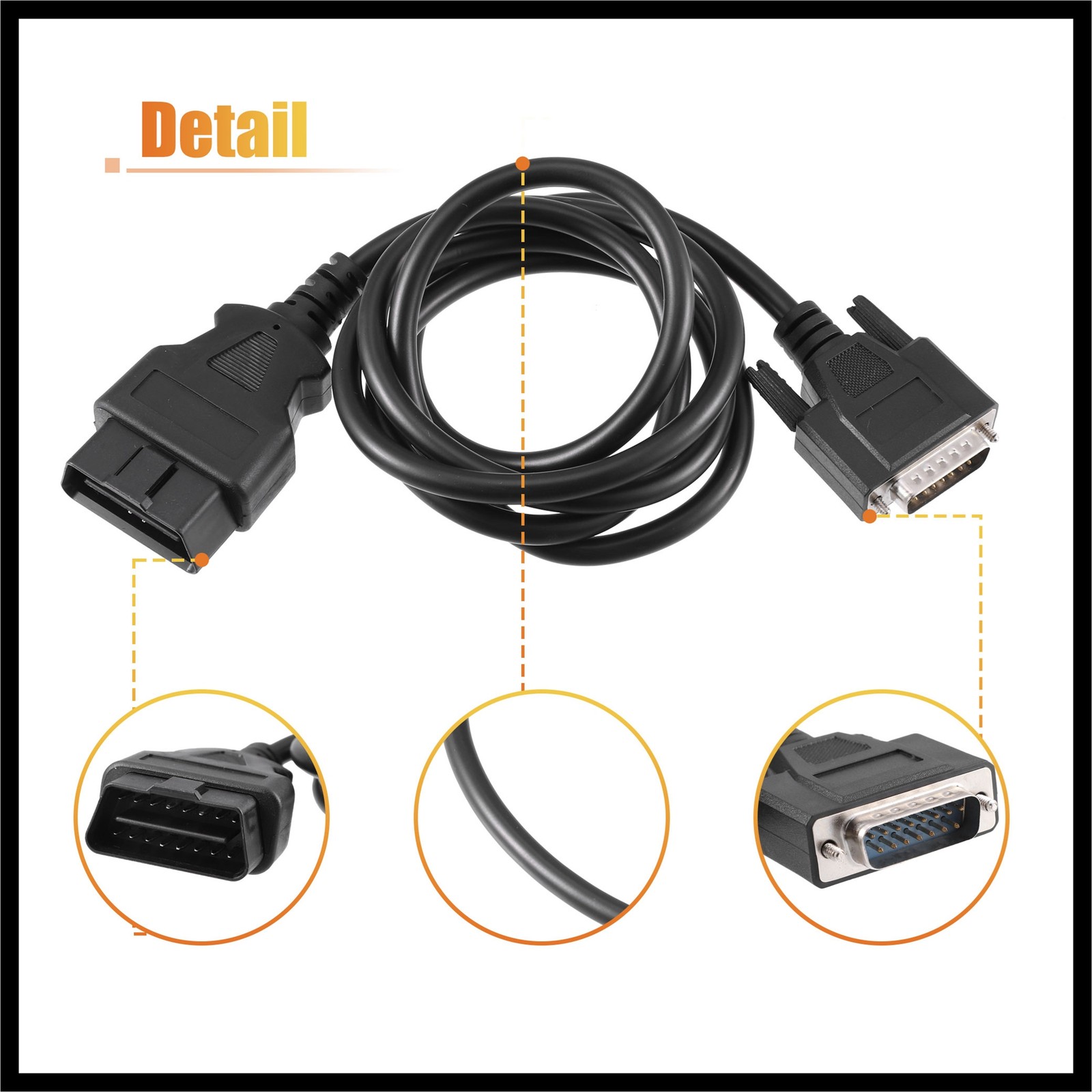 OBD2 Male to 15 Pin Male Main Cable Diagnostic Tool Fit for Autel MaxiDiag Elite