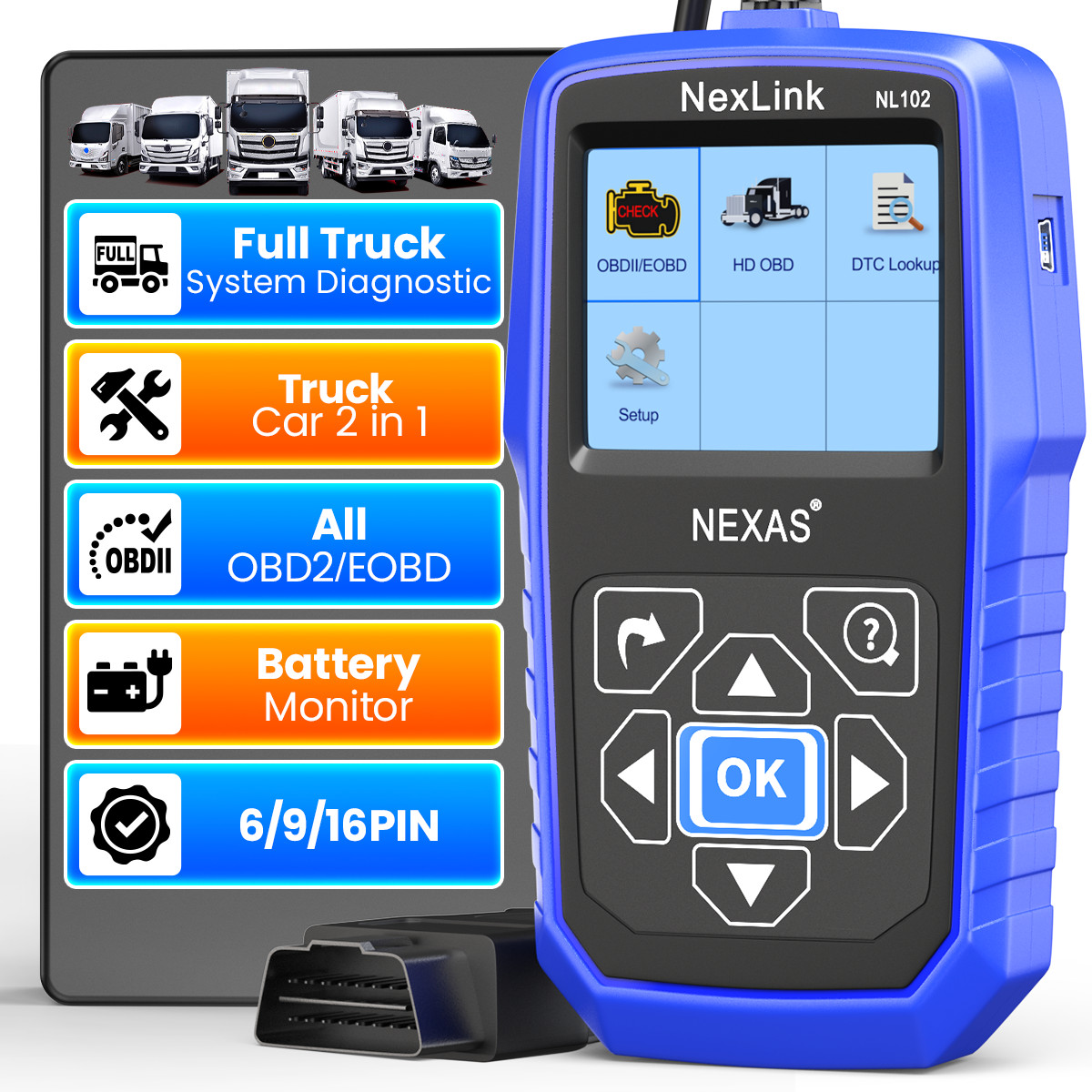 NEXAS NL102 HD Heavy Duty Diesel Truck OBD2 Diagnostic Scanner Tool Code Reader