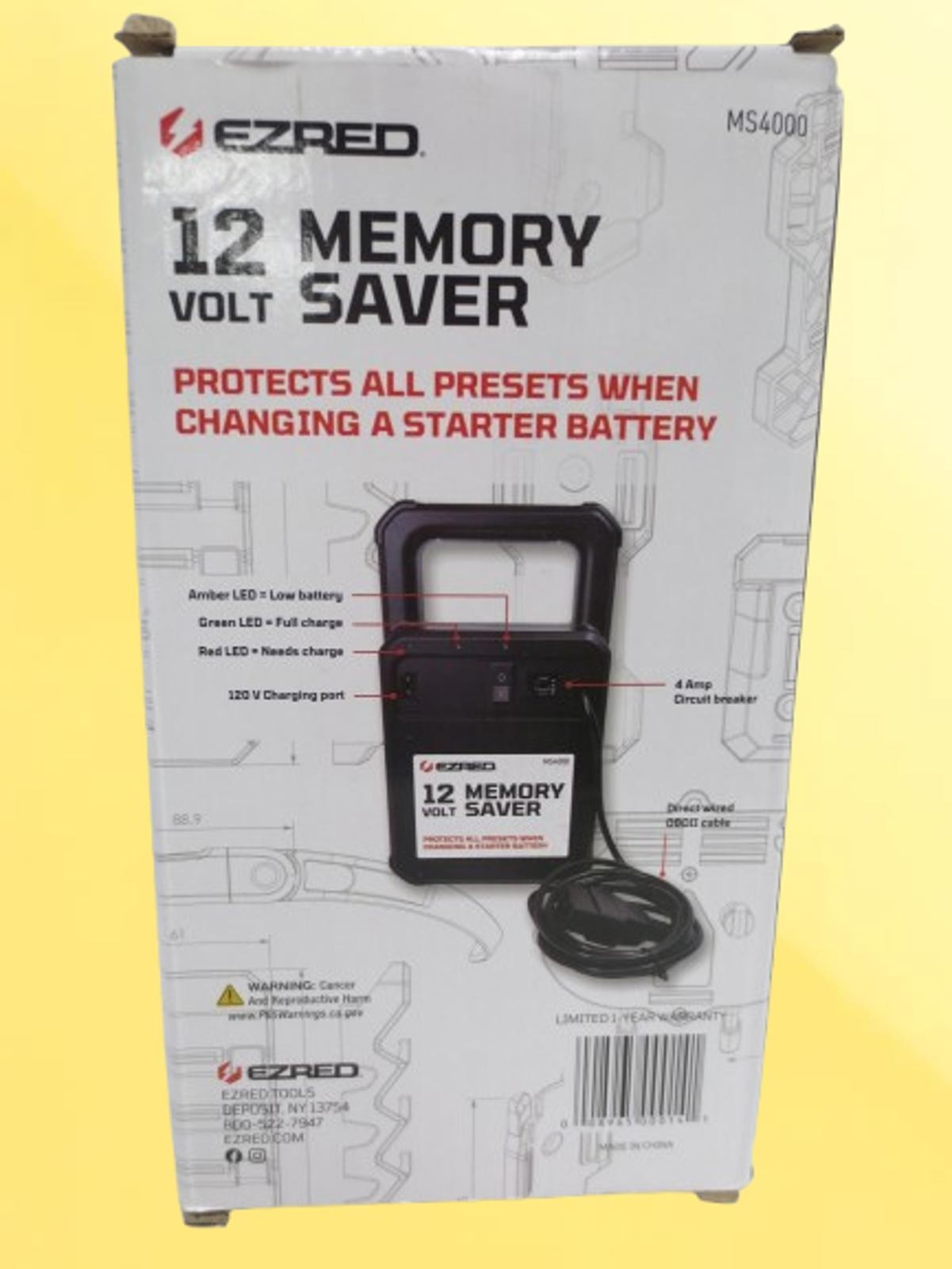 EZRED MS4000 OBDII AUTOMOTIVE PRESETS COMPUTER MEMORY SAVER E-Z BLACK PORTABLE