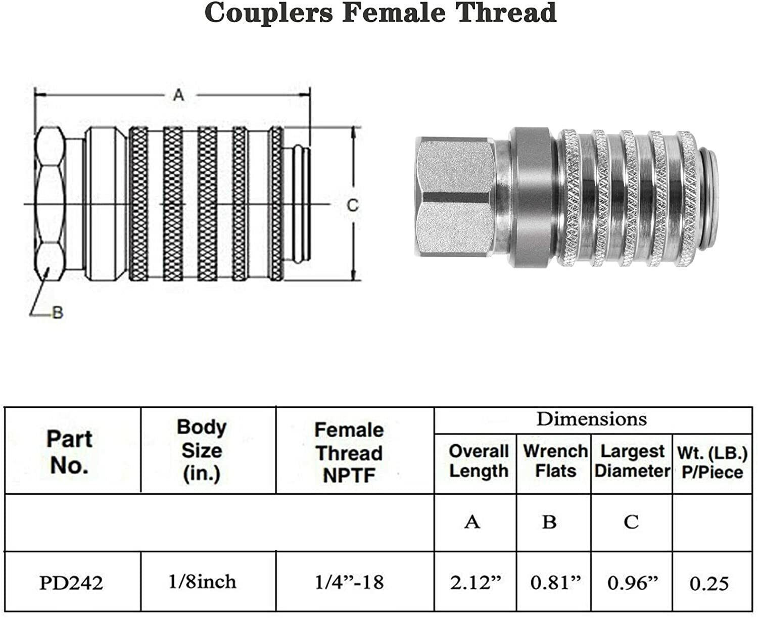 PD242 Series PD Steel Test Port and Diagnostic Equipment Quick Coupler w/ Female