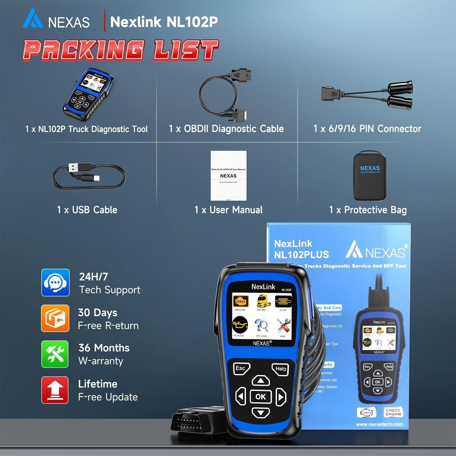 NEXAS NL102P Heavy Duty Truck Scanner Diesel Diagnostic Scan Tool for Isuzu Hino