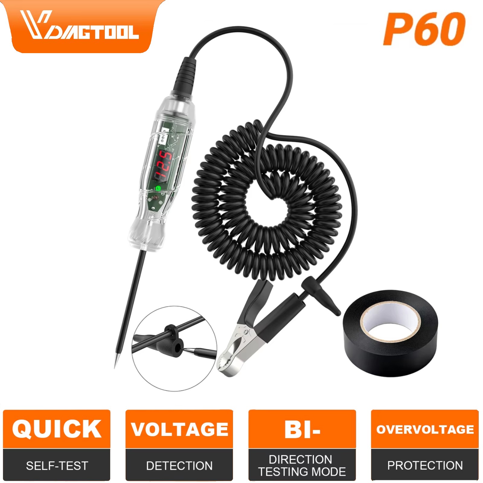 P60Light LED Digital Voltage Display Circuit Tester Bidirectional Voltage Tester