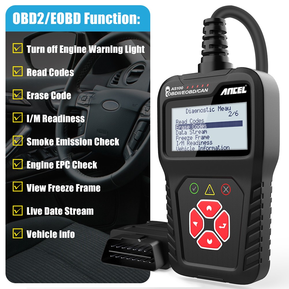 Ancel AS100 Automotive OBD2 Scanner Code Reader Car Engine Fault Diagnostic Tool