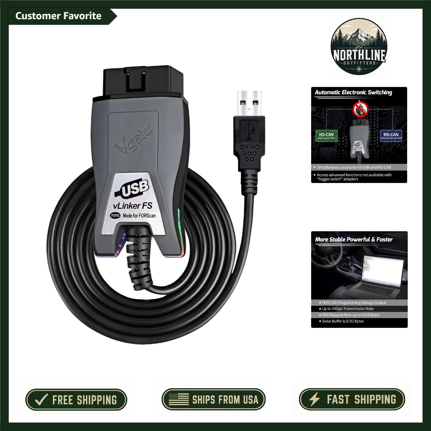 High-Speed vLinker FS USB Automotive Diagnostic Adapter for PROs & Enthusiasts
