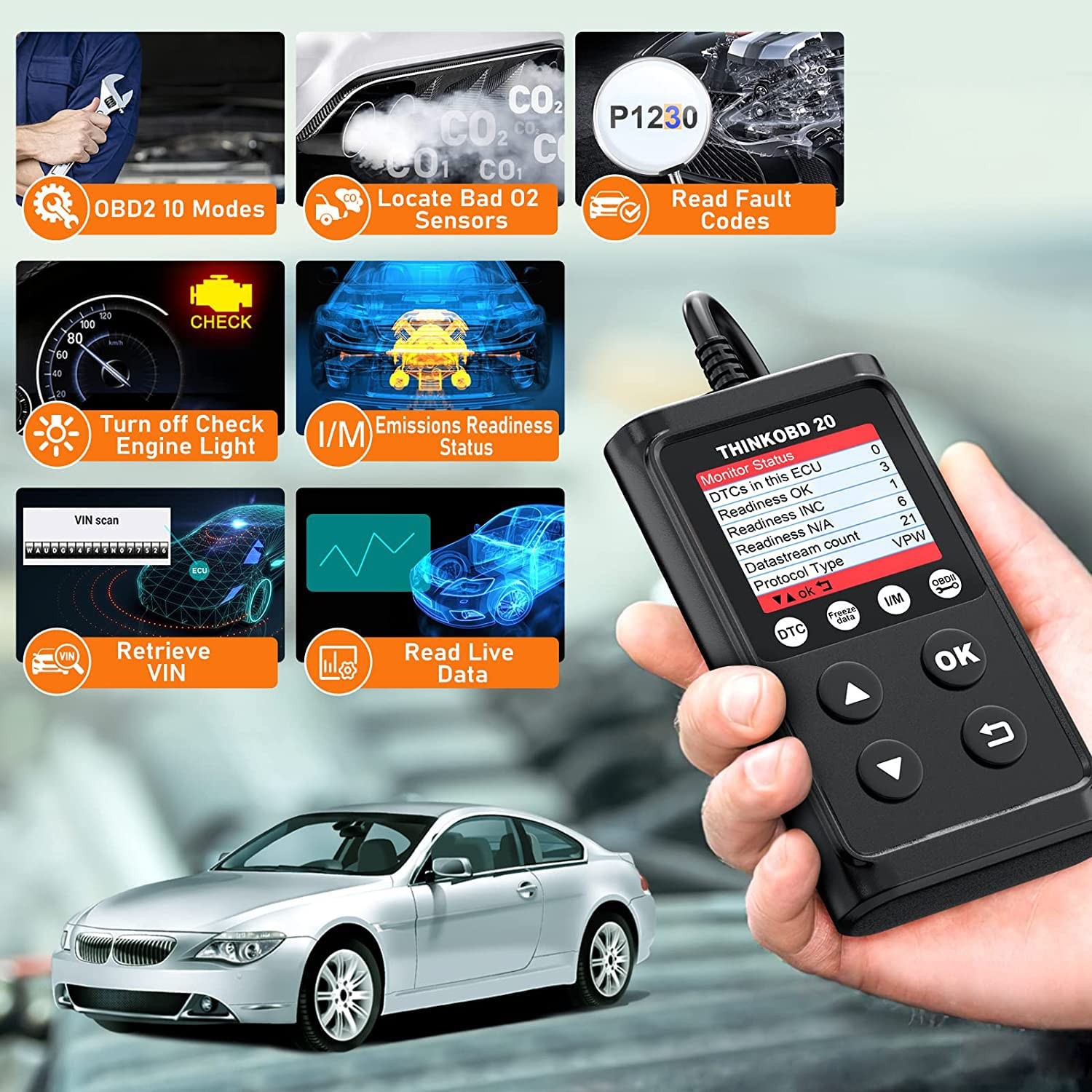 USED ThinkOBD 20 OBD2 Diagnostic Scanner Live Data DTC Lookup Check Engine Light