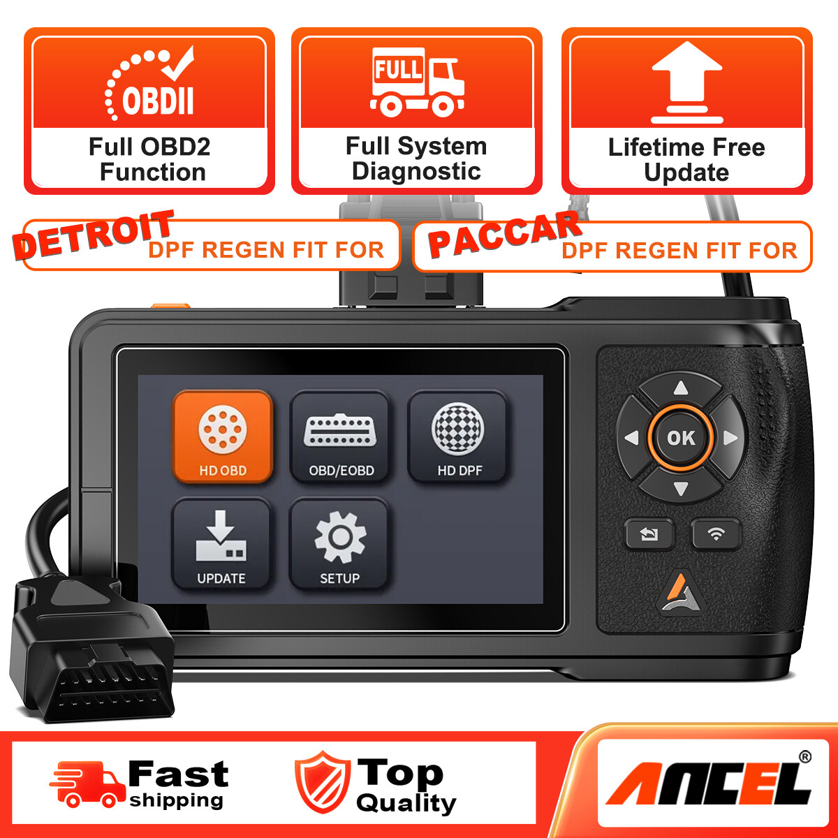 ANCEL HD431 Diesel Heavy Duty Truck OBD2 Scanner DPF Regen For Paccar & Ditroit