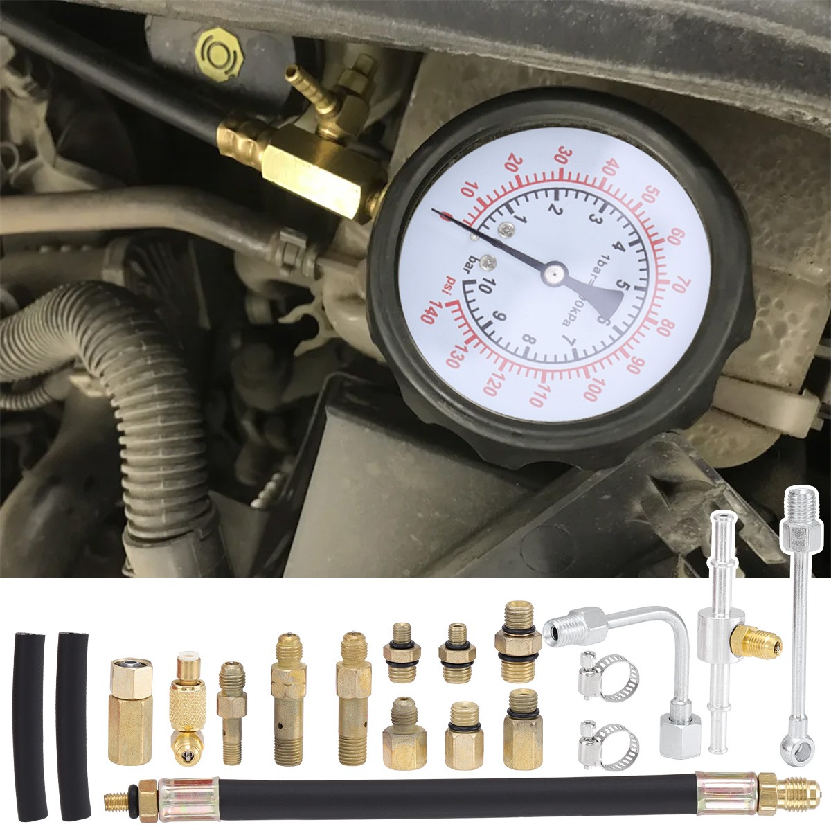 0-140PSI Fuel Injection Pump Pressure Tester Injector Pump Pressure Gauge Kit