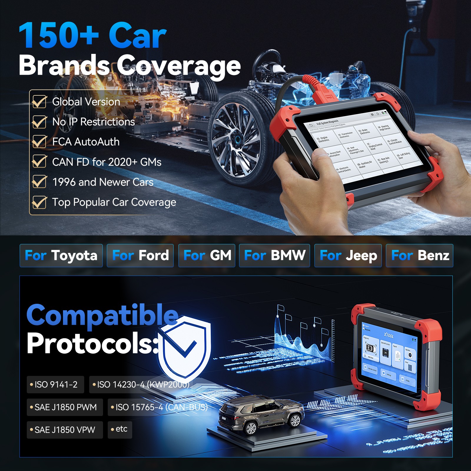 2026 XTOOL D7X V2.0 OBD2 Scanner Full System Diagnostic Tool 39+Resets AI-Assist