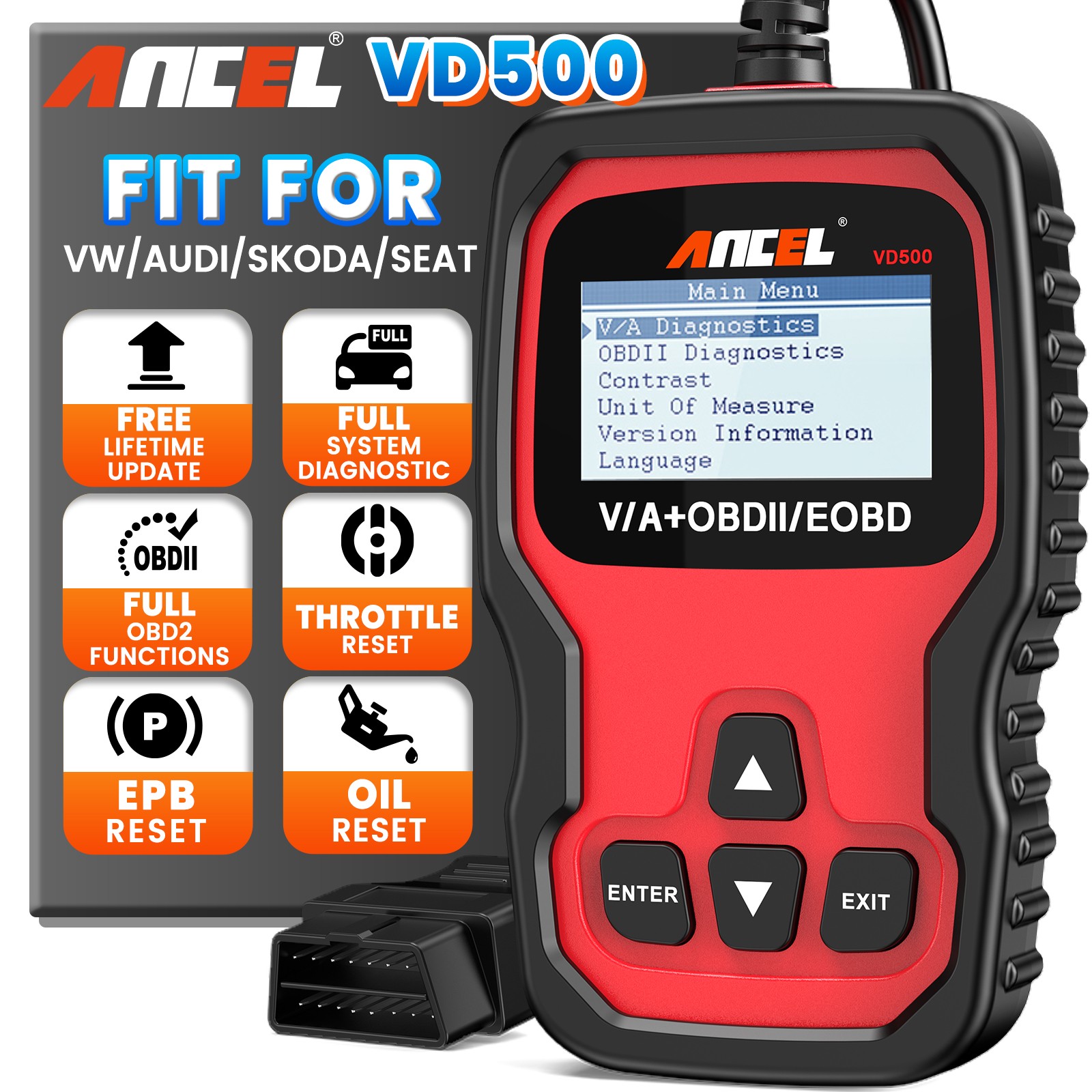 Fit For VAG Car All System Diagnostic Tool OBD2 Scanner EPB Brake Pads/Oil Reset