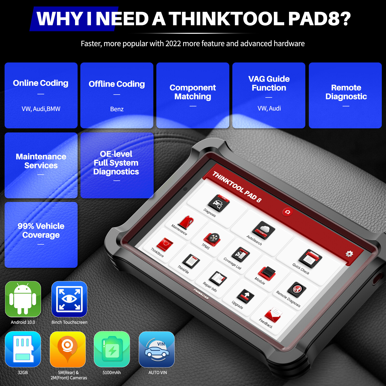 THINKTOOL PAD8 Car Full System Diagnostic Scanner Bidirectional Scan tool IMMO