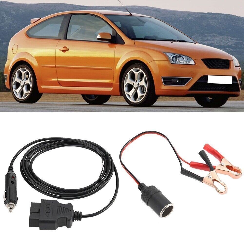 OBD II Vehicle ECU Emergency 12V Power Supply Cable Memory Saver with Clip