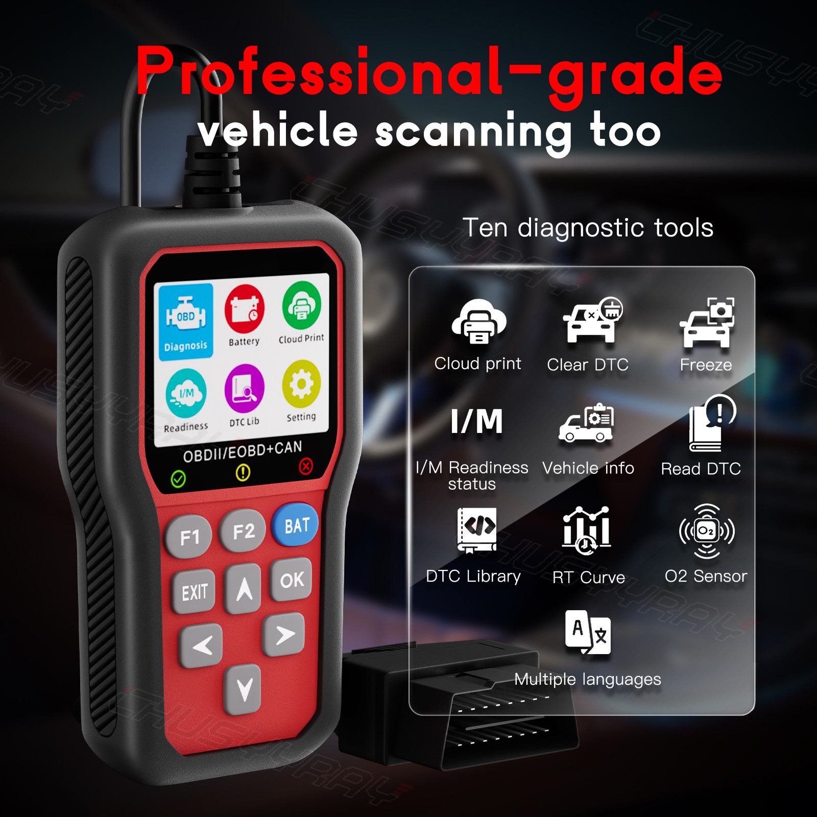 OBD2 Auto Diagnostic Tool GPU Turbo 2.4” IPS Cloud Print 12V Gasoline Cars