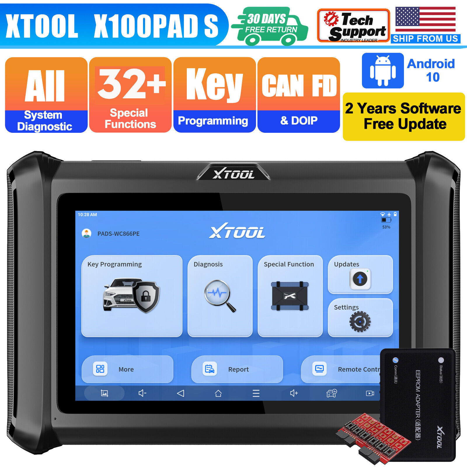 XTOOL X100PAD S Auto K!ey Programming Code Reader CAN FD DOIP Diagnostic Scanner