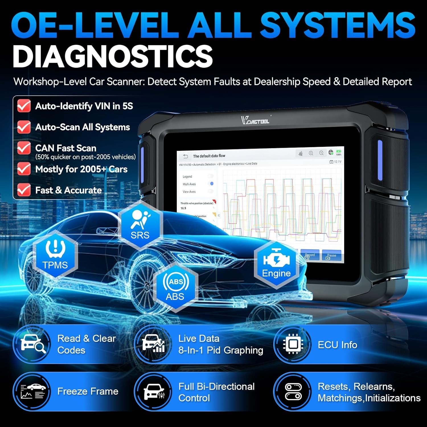 VD70 Lite OBD2 Scanner Full System Diagnostic Tool Bidirectional Key Programmer