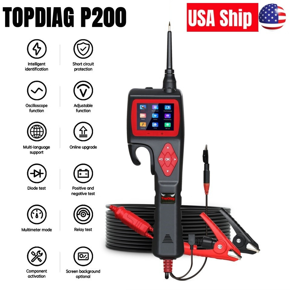 TOPDIAG P200 Smart Hook Power Probe Car Circuit Analyzer Injector Tester 9V-30V