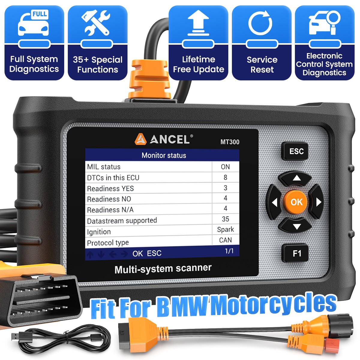 Full System Scan Tool Fit For BMW Motorcycle OBD2 Diagnostic Code Scanner Reader