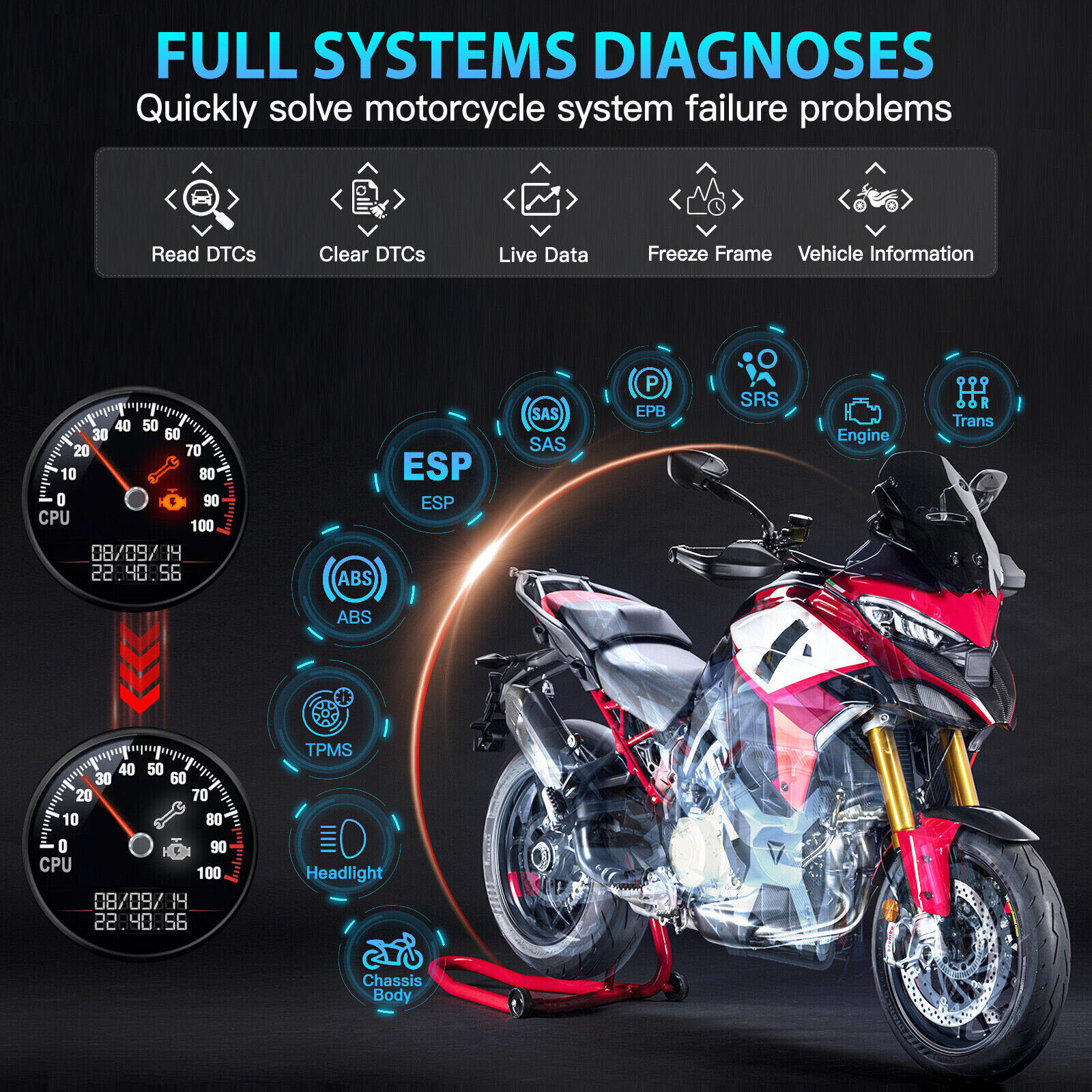 ANCEL MT500 PRO Motorcycle All Systems Diagnostic Scan Tool OBD2 Scanner Reader