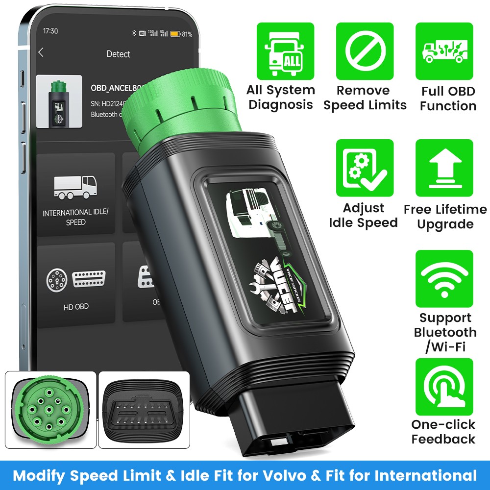 HD210 Heavy Duty Truck OBD2 Scanner Idle Speed Limit Reset for International