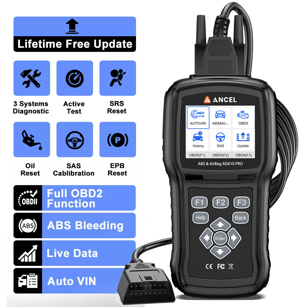 ANCEL AD610 PRO Bidirectional SRS SAS ABS Bleeding OBD2 Scanner Car Diagnostic