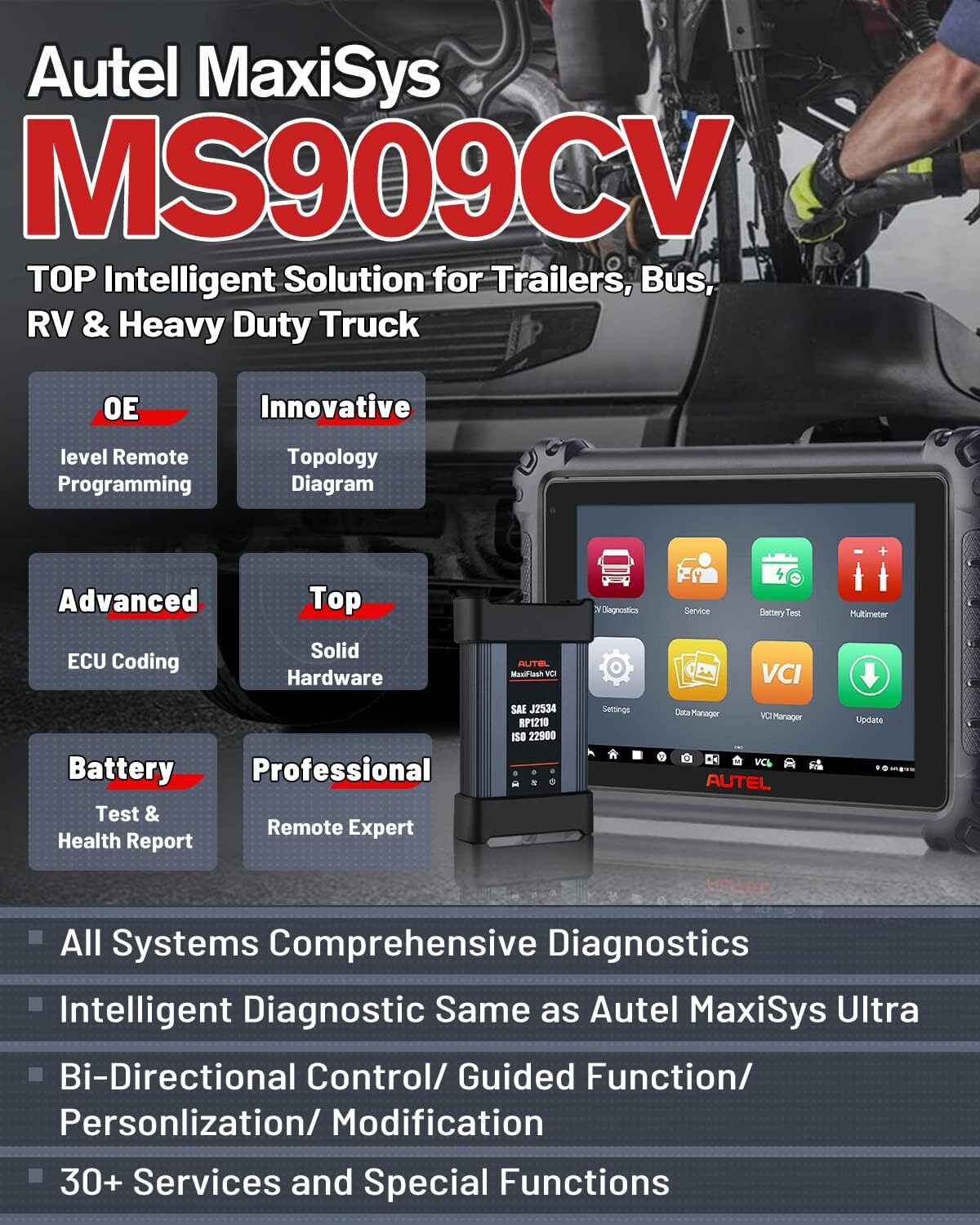 2024 Autel MaxiSYS MS909CV Upgraded MS908CV Heavy Duty Truck Diagnostic Program