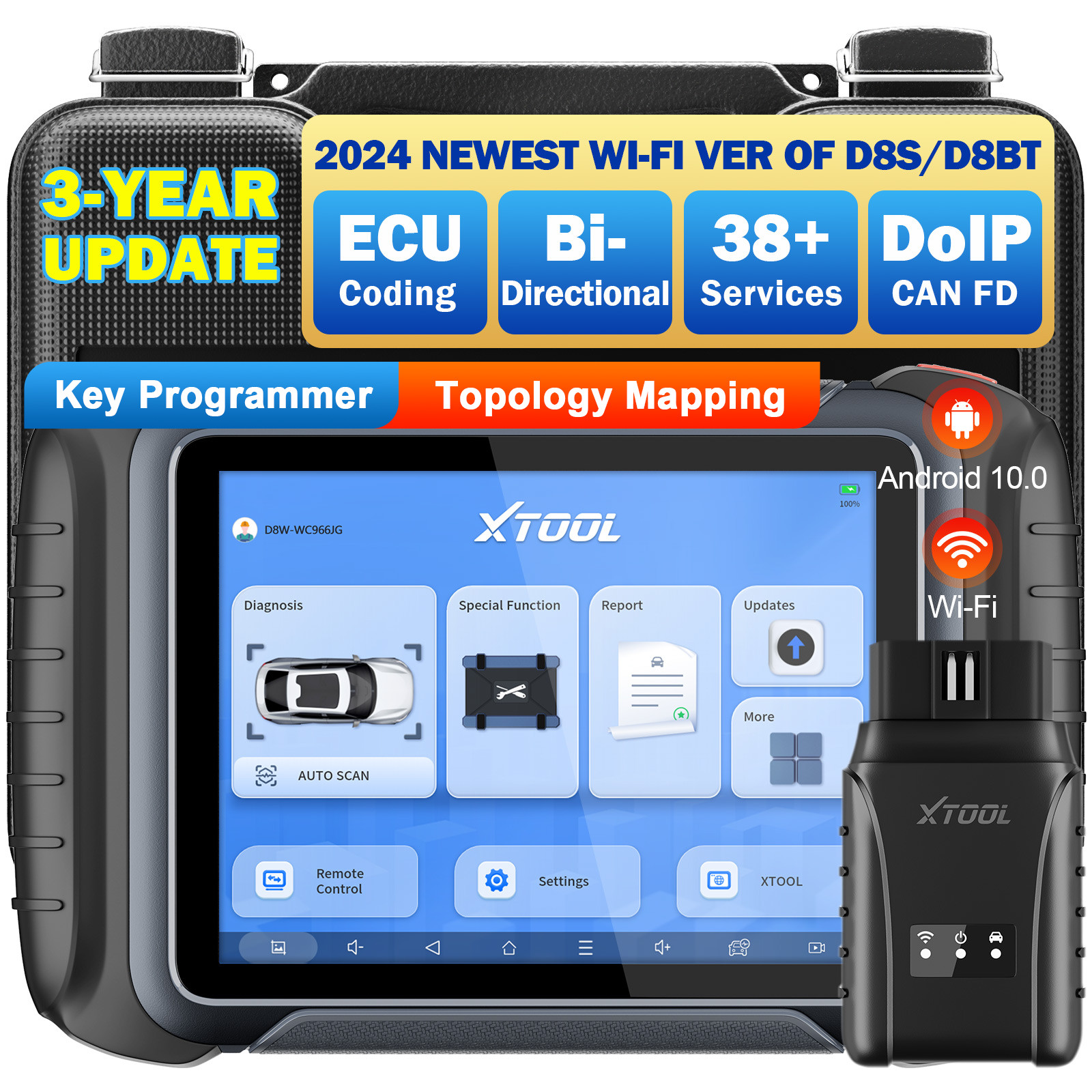 XTOOL D8 W Auto Full System Diagnostic Tool OBD2 Scanner Key Programmer Topo Map