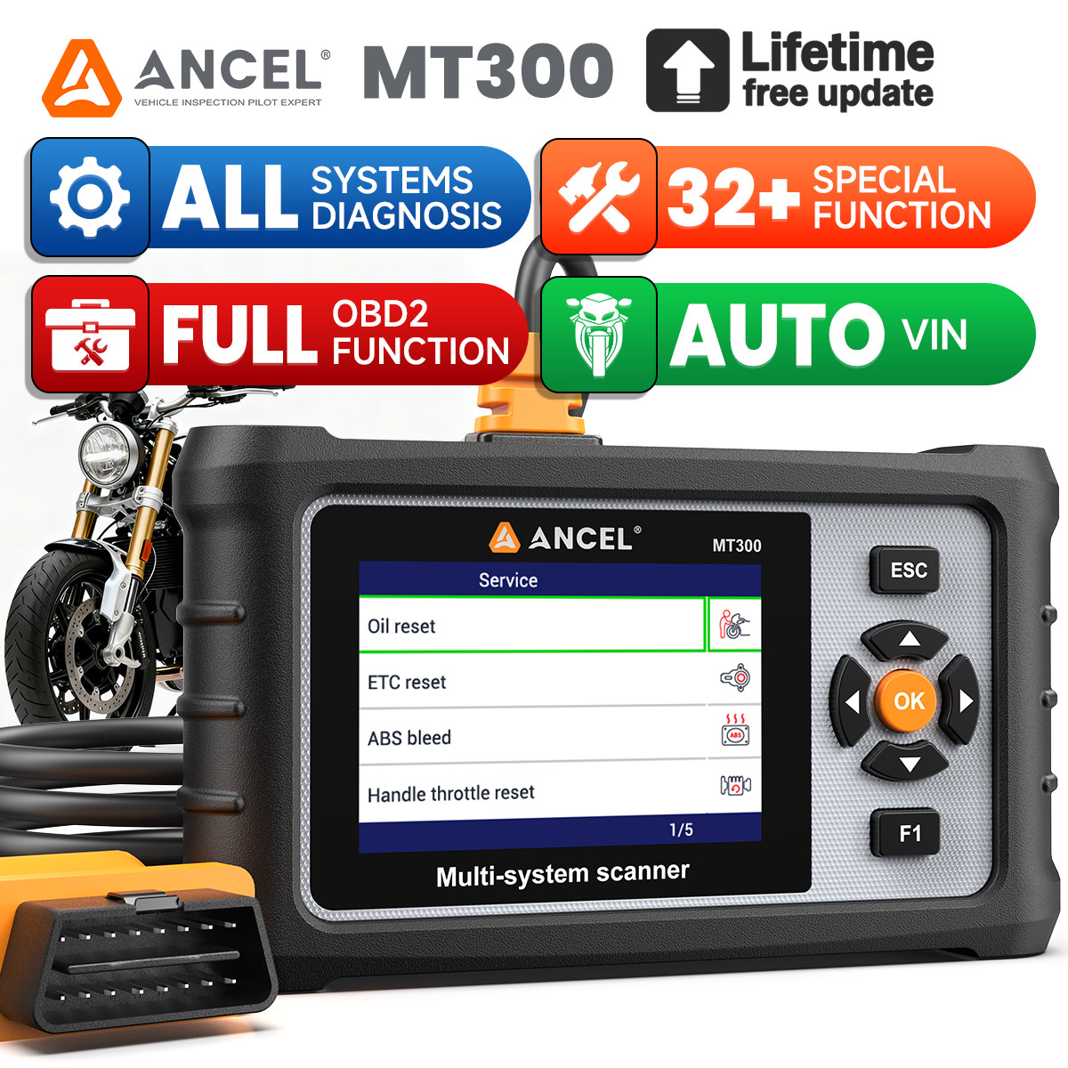 ANCEL MT300 Full OBDII Function Motorcycle Diagnostic OBD2 Scanner Fit For BMW