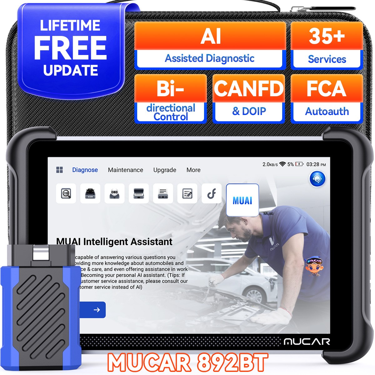 Mucar 892BT Professional Car Diagnostic Tool Bidirectioanl Scanner AI Assisted