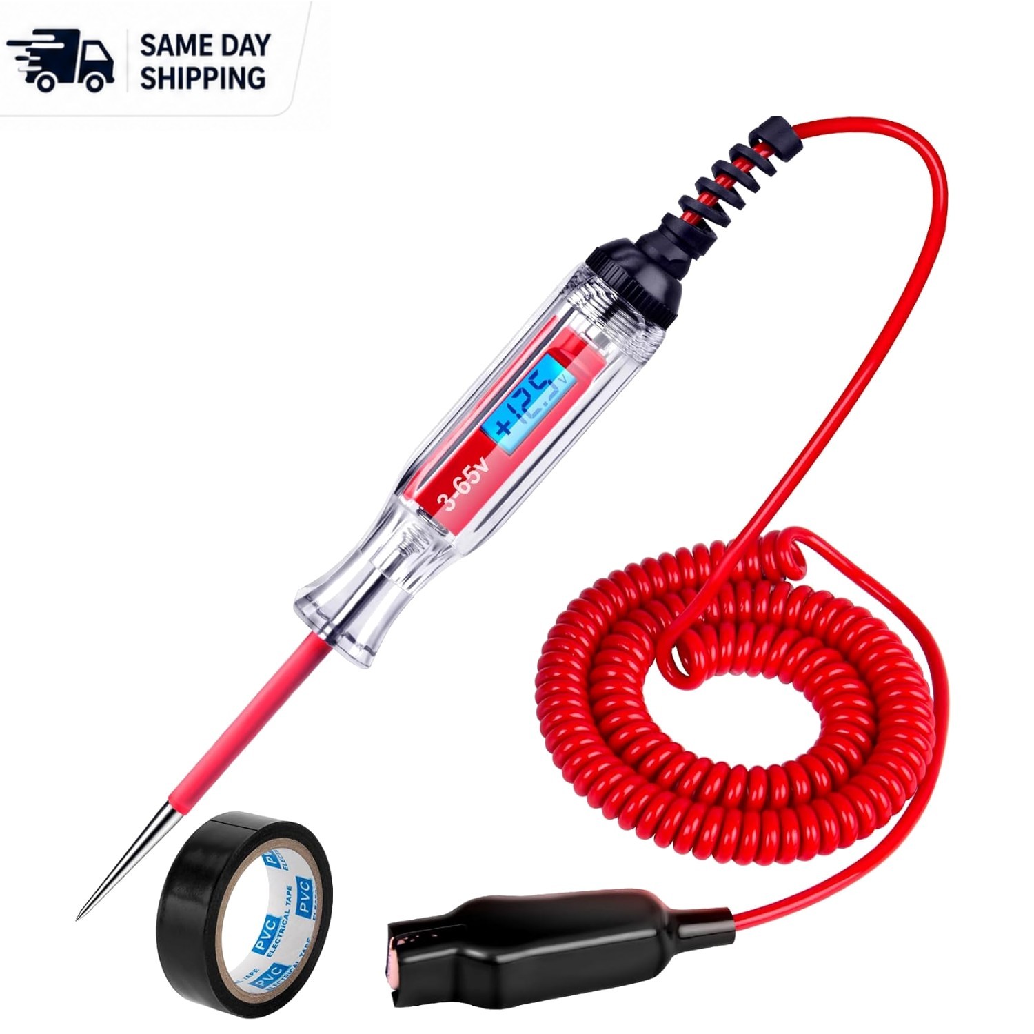 Automotive LCD Circuit Tester with 140 Inch Wire & Stainless Probe for Safety