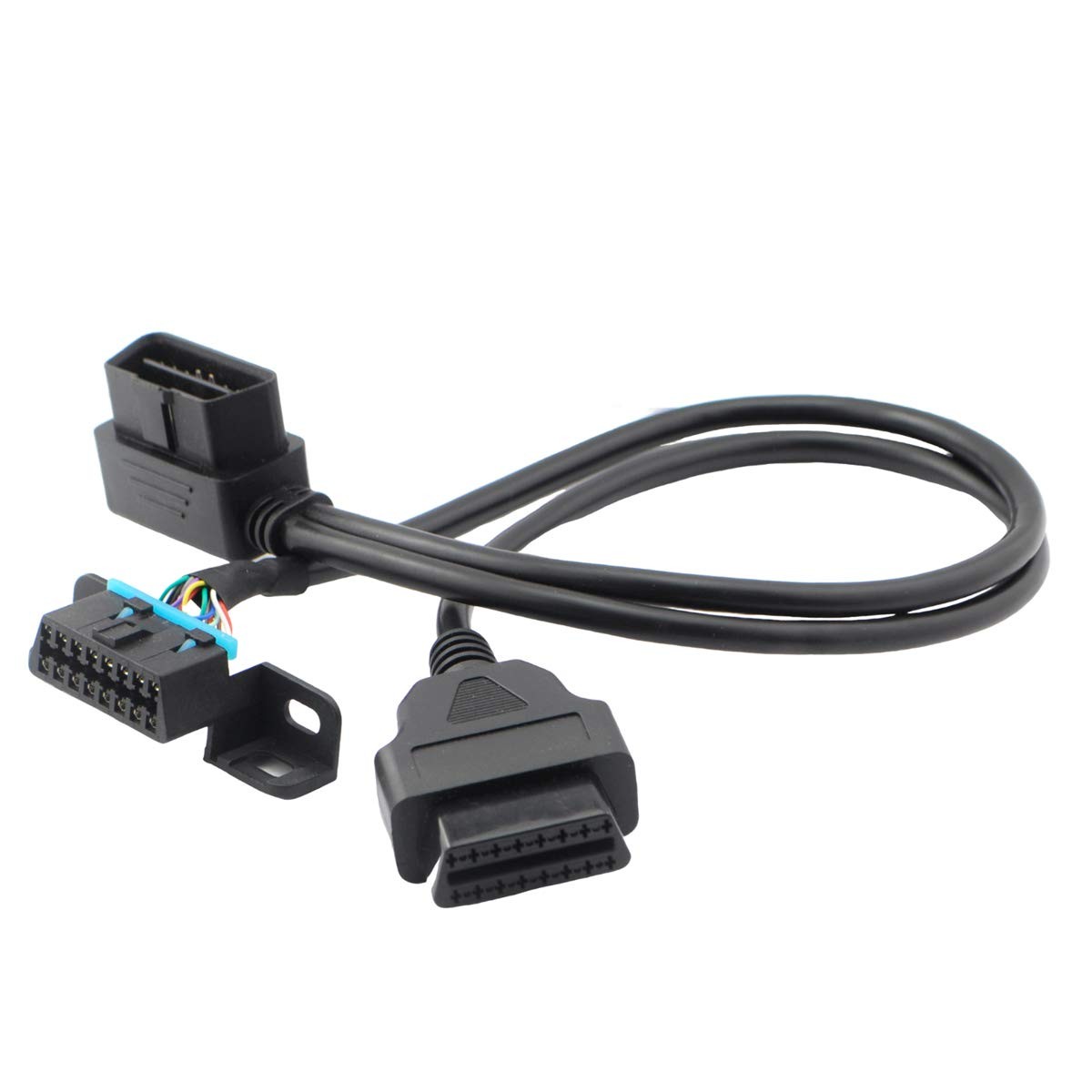 iKKEGOL Right Angle Universal OBD2 OBD II 16 Pin Splitter Y Open Cable, Black